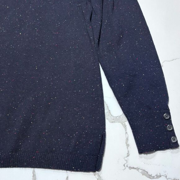 Talbots | Women’s Navy Speckled V neck Pullover Knit Sweater Sleeve Buttons Mp - Picture 7 of 14